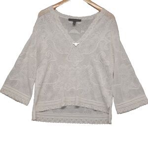 White House Black Market Pointelle Stitch 3/4 Sleeve Sweater Womens Sz S White
